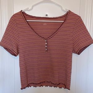 American Eagle Peach Striped Fitted Crop Top